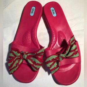 Oka-b Pink Slide Sandals Flip Flops with Alligator Bow L (9.5-10.5)